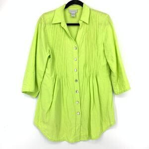 Soft Surroundings Buttondown Pintuck Blouse Womens Sz XS Lime Green